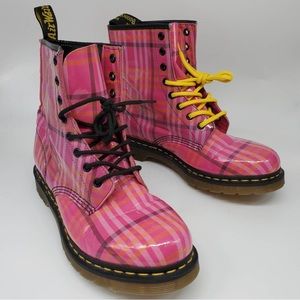 Dr. Doc Martens Pink Tartan Plaid Patent Boot 10
